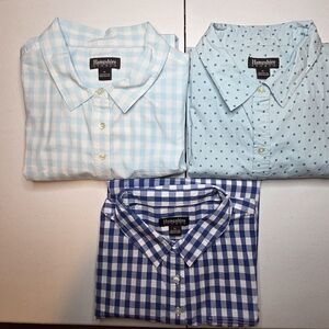 3 Pairs of Hampshire Studio Women's Blue and White Checkered Button Down Shirt